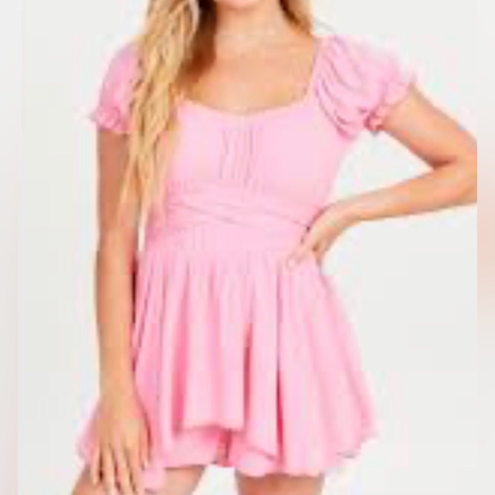 Altar’d State Maisie Ruffle Romper Pink size S small